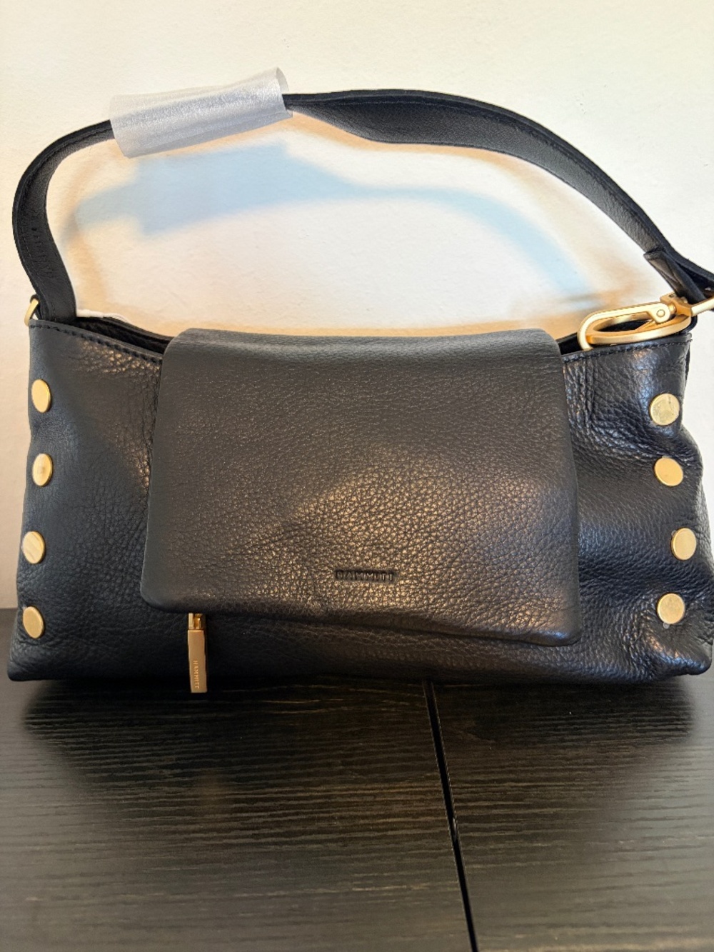 👑 NWT Hammitt VIP Medium Crossbody - Black Pebbled Leather, Gold Hardware & Red